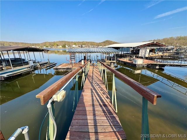 dock with a water view and boat lift