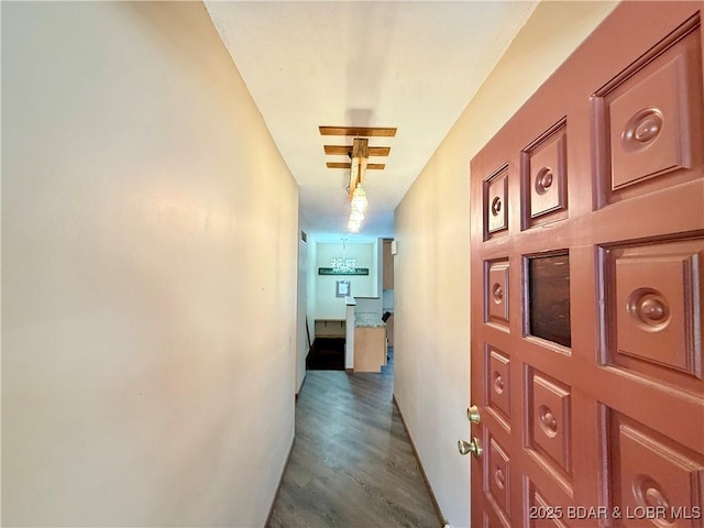 hallway with dark wood finished floors