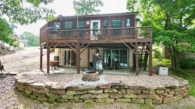 21 Ke Jo Point Rd, Gravois Mills, MO 65037 - rear view of property with an outdoor fire pit, a patio, a deck, and stairs