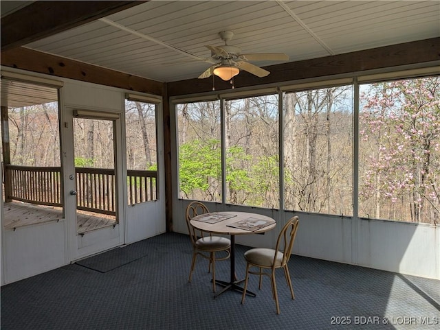 393 Crystal Springs Rd, Linn Creek, MO 65052 - sunroom / solarium featuring ceiling fan and outdoor dining space