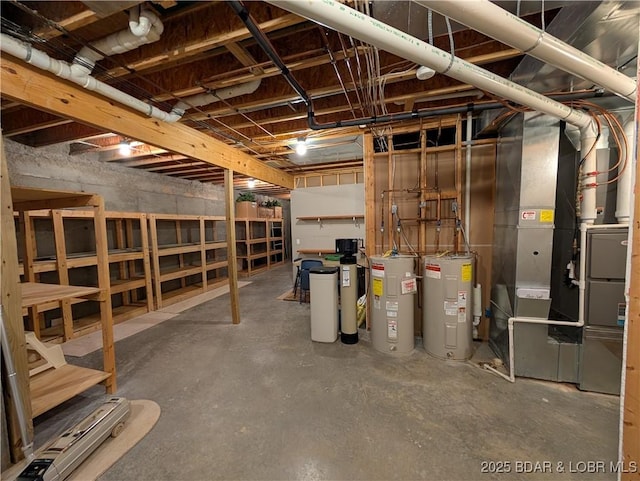 393 Crystal Springs Rd, Linn Creek, MO 65052 - unfinished below grade area featuring electric water heater, a water softener, and heating unit