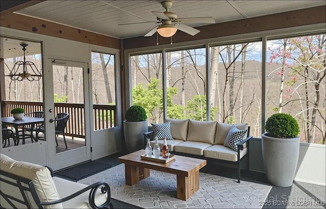 393 Crystal Springs Rd, Linn Creek, MO 65052 - sunroom / solarium featuring an outdoor hangout area, ceiling fan, and healthy amount of natural light