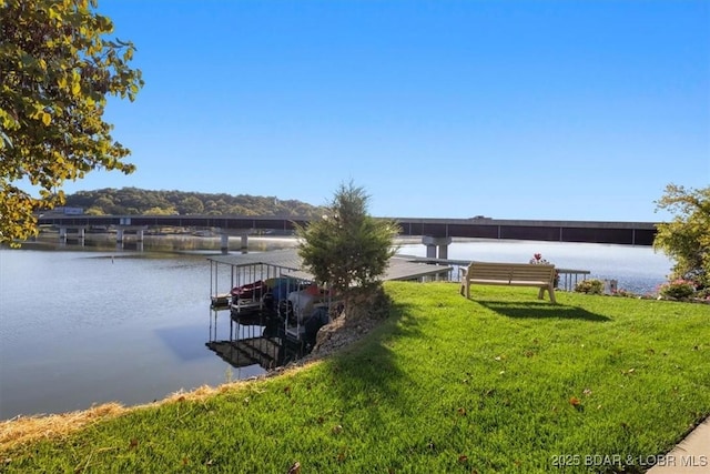 67 Cedar Heights Ln Unit 3A, Camdenton, MO 65020 - dock featuring a lawn and a water view