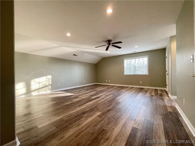 1148 Sweetwater Dr, Four Seasons, MO 65049 - bonus room with lofted ceiling, baseboards, dark wood-style floors, recessed lighting, and a ceiling fan