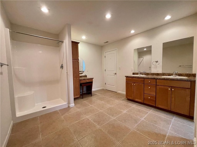 1148 Sweetwater Dr, Four Seasons, MO 65049 - full bath featuring double vanity, a walk in shower, recessed lighting, and a sink