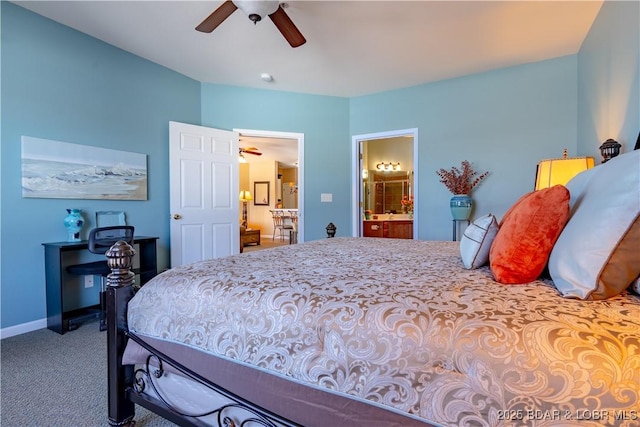 275 Flynn Rd Unit 205, Lake Ozark, MO 65049 - bedroom featuring ceiling fan, connected bathroom, baseboards, and carpet floors