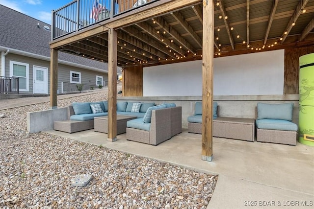 view of patio / terrace featuring a balcony and an outdoor hangout area