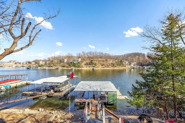 dock area featuring a water view