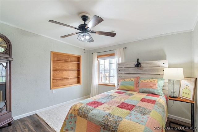 14671 Old Marvin Rd, Versailles, MO 65084 - bedroom featuring crown molding, wood finished floors, ceiling fan, and baseboards
