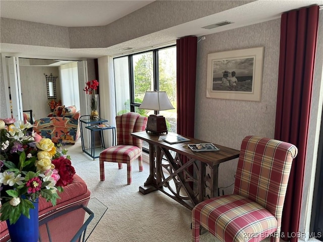 429-1D Racquet Club Dr Unit 1D, Four Seasons, MO 65049 - sitting room with visible vents, carpet, and wallpapered walls