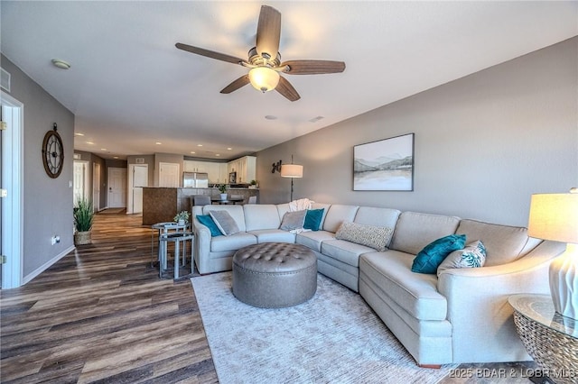 1359 Seascape Ln Unit A-501, Osage Beach, MO 65065 - living room with dark wood-style floors, a ceiling fan, and recessed lighting