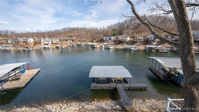 dock area with a water view