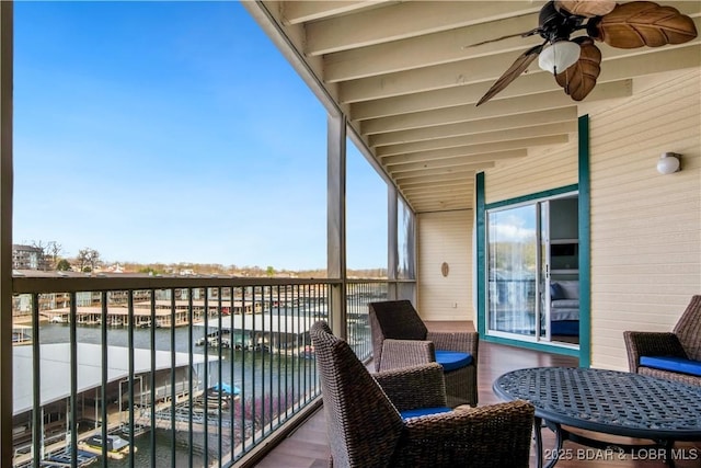 balcony with a ceiling fan