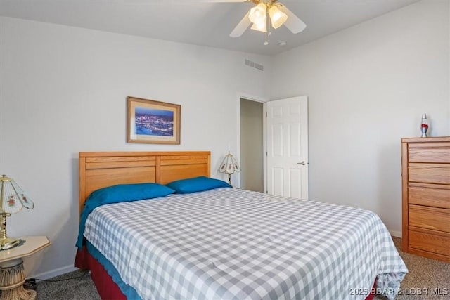 663 Highlands Dr, Camdenton, MO 65020 - carpeted bedroom with baseboards, a ceiling fan, visible vents, and vaulted ceiling
