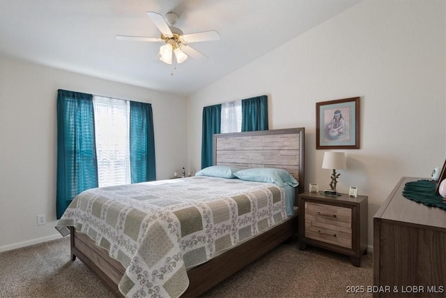 663 Highlands Dr, Camdenton, MO 65020 - bedroom featuring baseboards, lofted ceiling, ceiling fan, and carpet