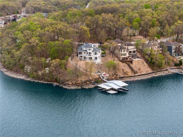 275 Waterford Ter, Sunrise Beach, MO 65079 - bird's eye view with a view of trees and a water view