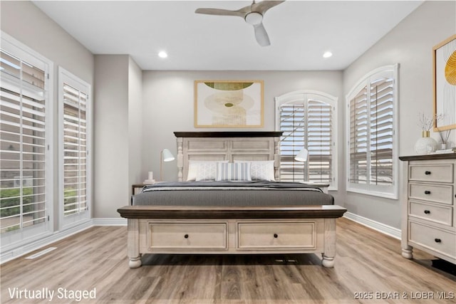 275 Waterford Ter, Sunrise Beach, MO 65079 - bedroom with wood finished floors, baseboards, recessed lighting, and ceiling fan