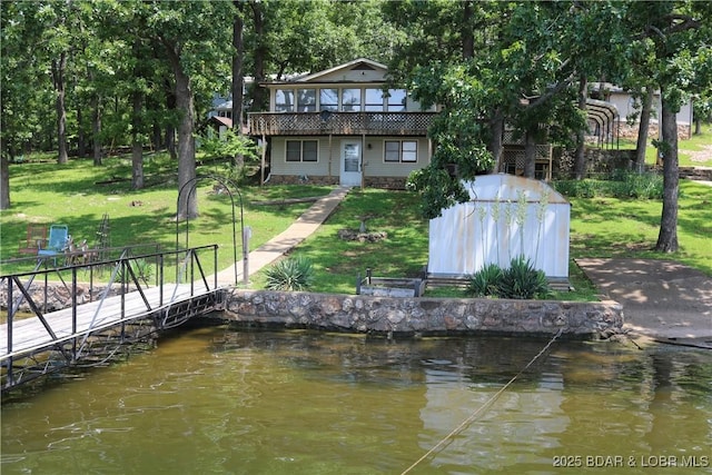 30718 Honeysuckle Rd, Gravois Mills, MO 65037 - dock featuring a boat ramp and a yard