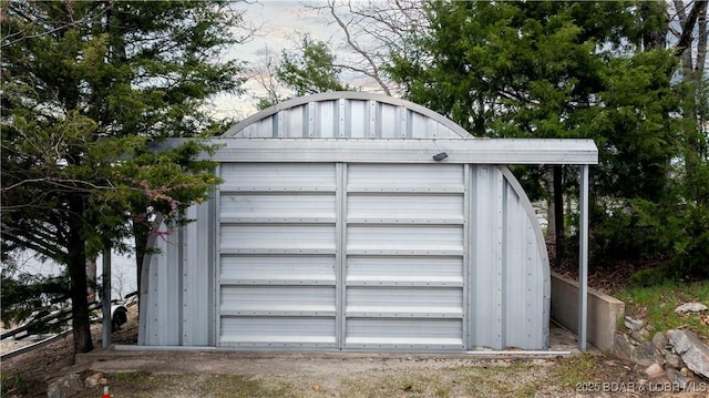 garage with a storage unit