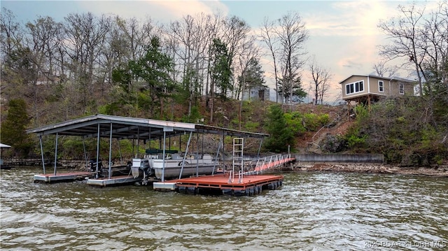dock area with a water view