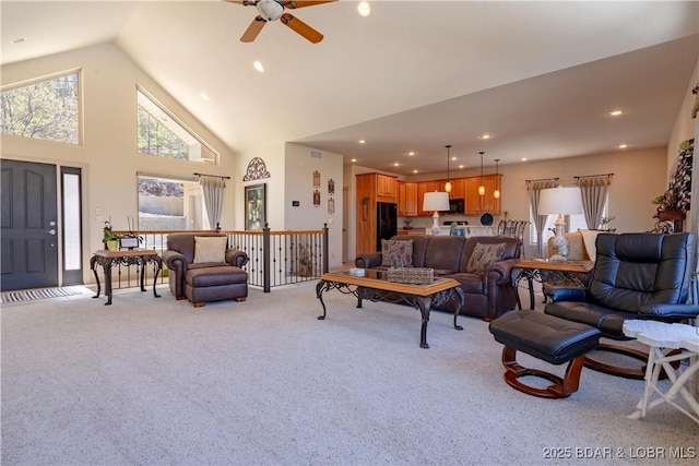 6605 Saint Moritz Dr, Osage Beach, MO 65065 - living area featuring recessed lighting, light colored carpet, and ceiling fan