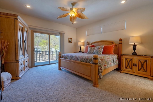 6605 Saint Moritz Dr, Osage Beach, MO 65065 - carpeted bedroom with recessed lighting, access to exterior, and ceiling fan