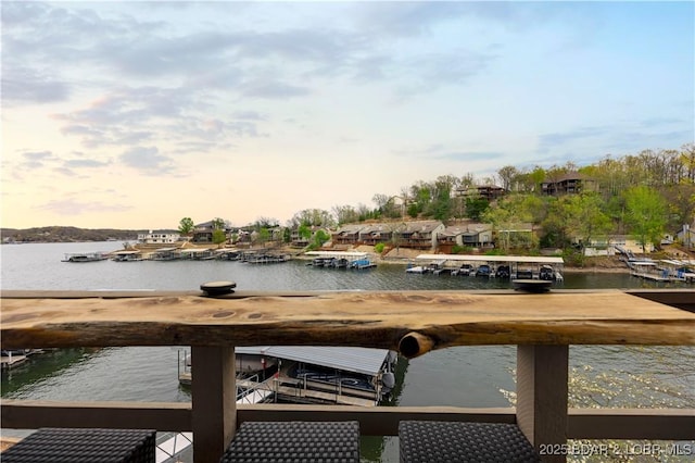 dock area featuring a water view