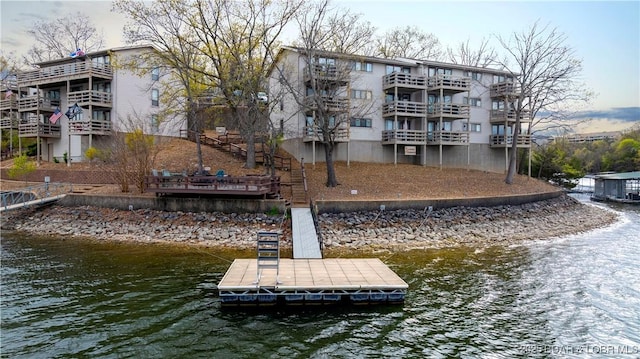 dock area with a water view
