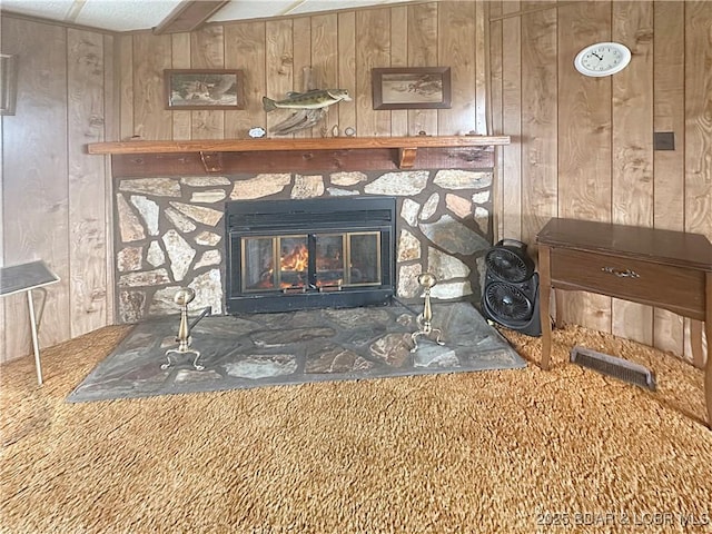 796 1051st Rd SE, Mo, MO 64740 - interior details featuring a fireplace and wooden walls