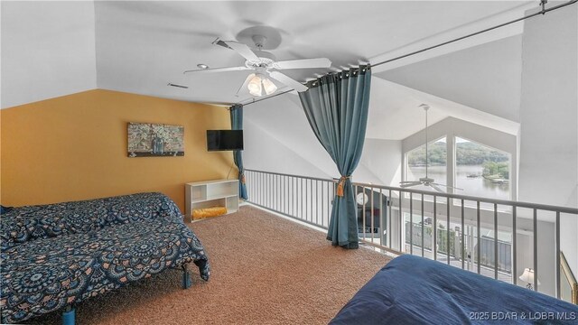 75 Cedar Heights Ln Unit 4D, Camdenton, MO 65020 - bedroom with carpet, lofted ceiling, and a ceiling fan
