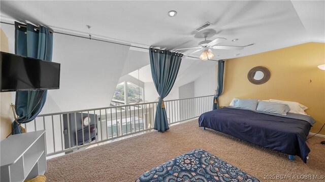75 Cedar Heights Ln Unit 4D, Camdenton, MO 65020 - bedroom featuring lofted ceiling, carpet flooring, and a ceiling fan