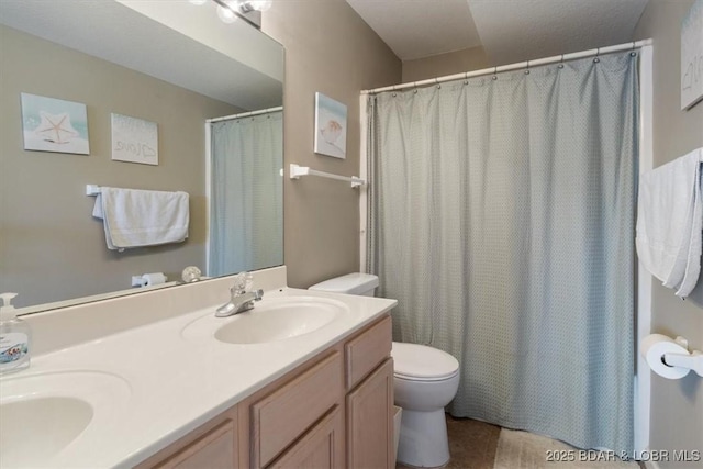 4800 Eagleview Dr Unit 133, Osage Beach, MO 65065 - bathroom with toilet, double vanity, and a shower with shower curtain