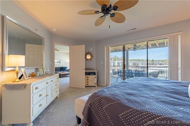 245 Bristol Bay Dr Unit 2B, Lake Ozark, MO 65049 - bedroom featuring access to outside, light carpet, and ceiling fan