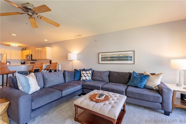 245 Bristol Bay Dr Unit 2B, Lake Ozark, MO 65049 - living area with a ceiling fan, recessed lighting, and light carpet