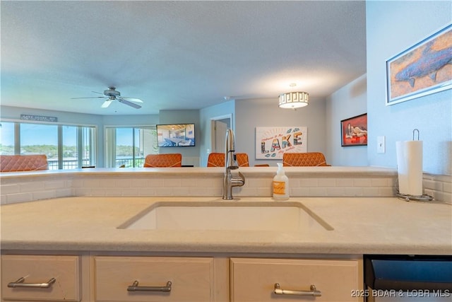245 Bristol Bay Dr Unit 2B, Lake Ozark, MO 65049 - kitchen with a sink, ceiling fan, light countertops, dishwasher, and a textured ceiling