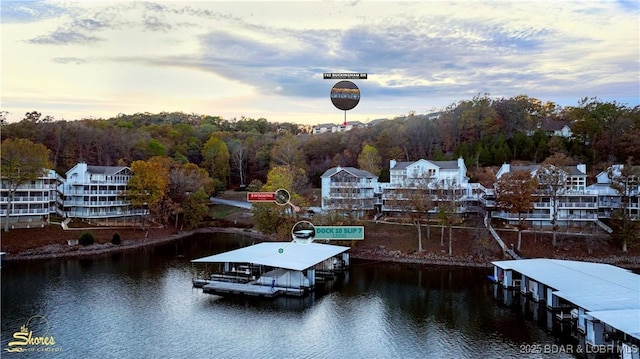 view of dock with a water view