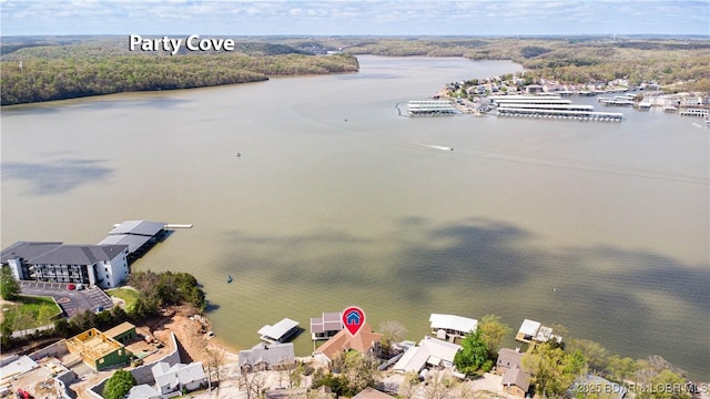 4956 Shorewood Dr, Osage Beach, MO 65065 - birds eye view of property featuring a water view and a view of trees