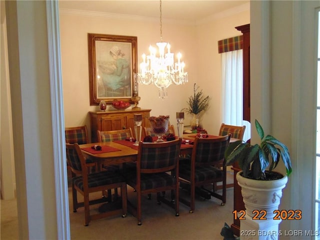 1932 Mimosa Ct, Lebanon, MO 65536 - dining area featuring a chandelier, crown molding, and light colored carpet