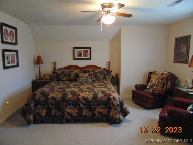 1932 Mimosa Ct, Lebanon, MO 65536 - carpeted bedroom featuring ceiling fan, baseboards, and lofted ceiling