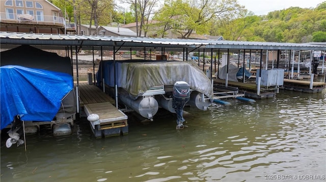dock area featuring a water view and boat lift