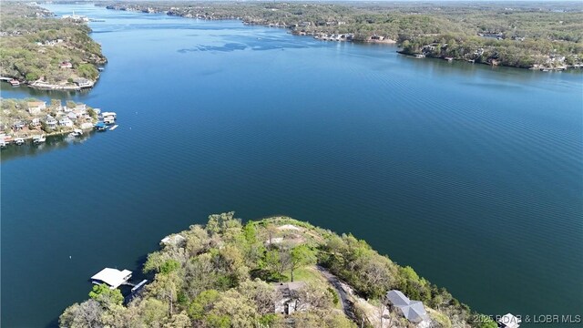 30993 Viewside Dr, Rocky Mount, MO 65072 - bird's eye view featuring a water view and a view of trees
