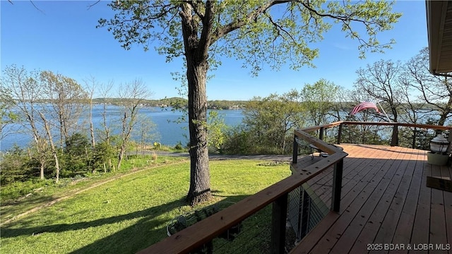 30993 Viewside Dr, Rocky Mount, MO 65072 - deck with a yard and a water view