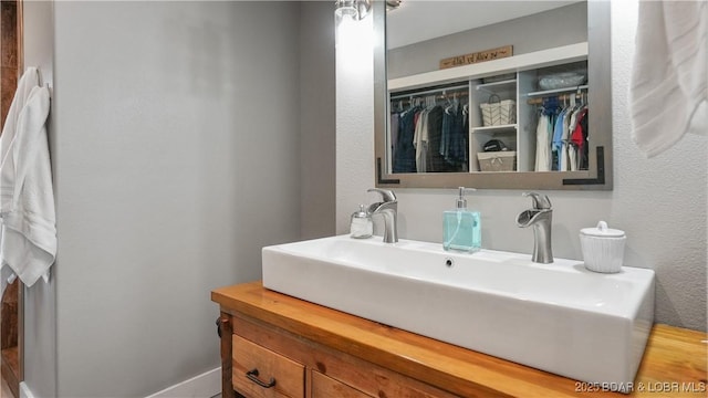 bathroom featuring a walk in closet and a sink