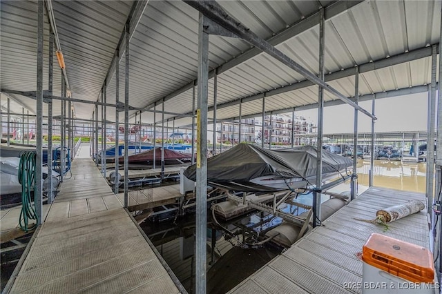 view of dock with boat lift
