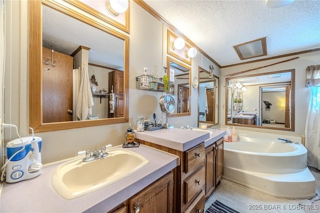 122 Simpson Rd, Urbana, MO 65767 - bathroom featuring vanity, ornamental molding, and a textured ceiling