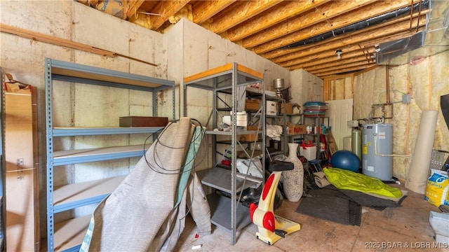 storage area featuring electric water heater