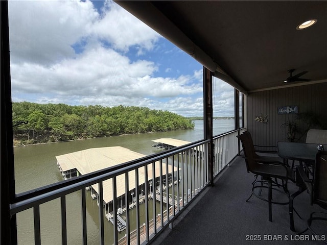 611 Lazy Days Rd Unit R-5, Osage Beach, MO 65065 - balcony with a water view and ceiling fan