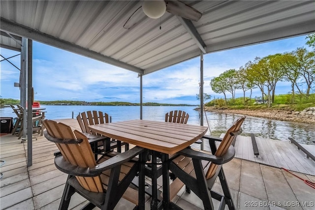32 Wild Pines Ct, Sunrise Beach, MO 65079 - dock featuring a water view and outdoor dining space