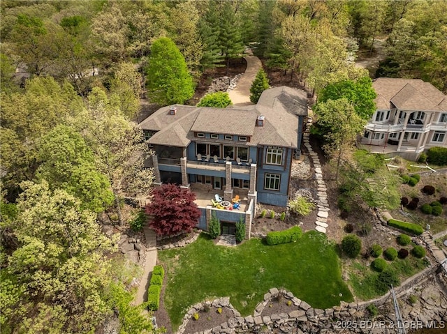 32 Wild Pines Ct, Sunrise Beach, MO 65079 - aerial view of property and surrounding area with a forest