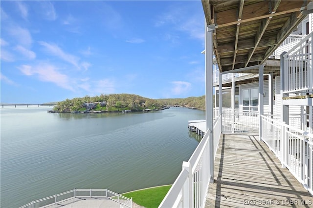 dock area featuring a water view